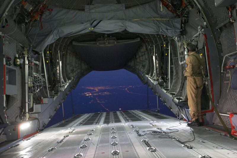 Crew on board the Airbus Military A400M MRTT look down at the UAE below as the aircraft gains altitude, 2013. Christopher Pike / The National