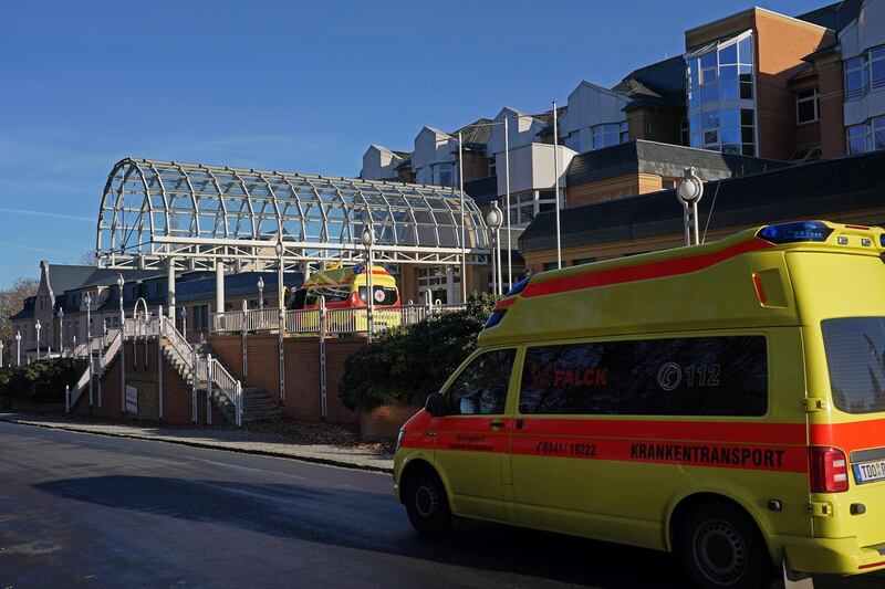 Ambulances stand outside the Collm clinic, where a large number of staff are reportedly infected with the coronavirus in Oschatz, Germany. Getty Images