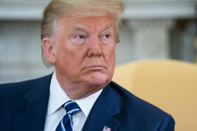 epa07661054 US President Donald J. Trump meets with Canadian Prime Minister Justin Trudeau (not pictured) in the Oval Office of the White House in Washington, DC, USA, 20 June 2019. US President Donald J. Trump spoke to the media about Iran shooting down an American drone, saying that the US reply will be known 'soon'.  EPA/JIM LO SCALZO