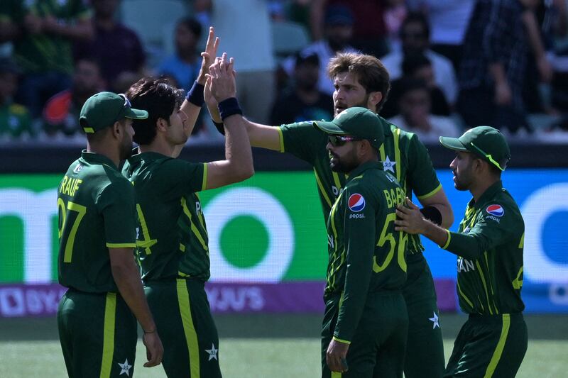 Pakistan's Shaheen Shah Afridi celebrates his wicket of Bangladesh's Taskin Ahmed. AFP