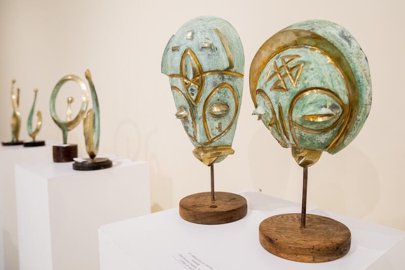 Detail of the ‘Cast Bronze Masks’ exhibition pieces at the Angola Pavilion, Expo 2020 Dubai. Steve Holland/Expo 2020 Dubai