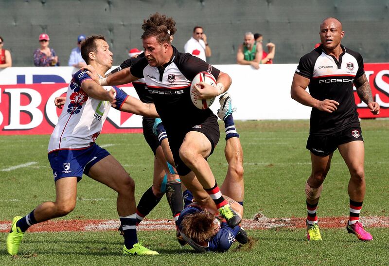 Dubai,02, Dec,2017: Dubai Excies and Jebeli Ali Dragons in action during ther Gulf Mens League Final at the World Rugby Seven Series in  Dubai. Satish Kumar for the National/ For Sports