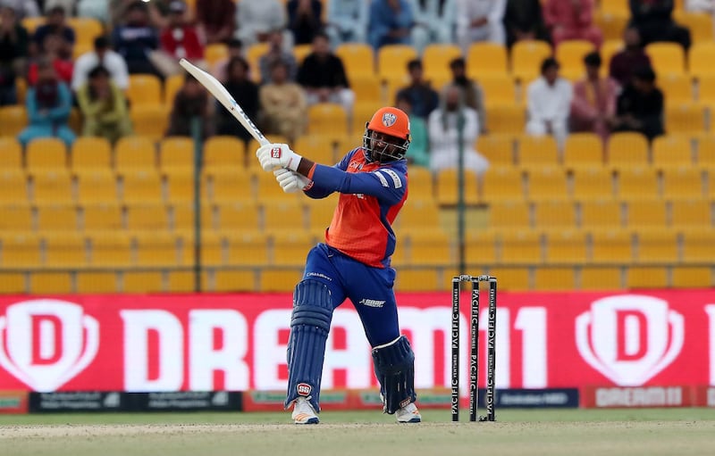 ABU DHABI , UNITED ARAB EMIRATES , Nov 21 – 2019 :- Kusal Perera of Delhi Bulls playing a shot during the Abu Dhabi T10 Cricket match between Delhi Bulls vs Maratha Arabians at Sheikh Zayed Cricket Stadium in Abu Dhabi. ( Pawan Singh / The National )  For Sports. Story by Paul
