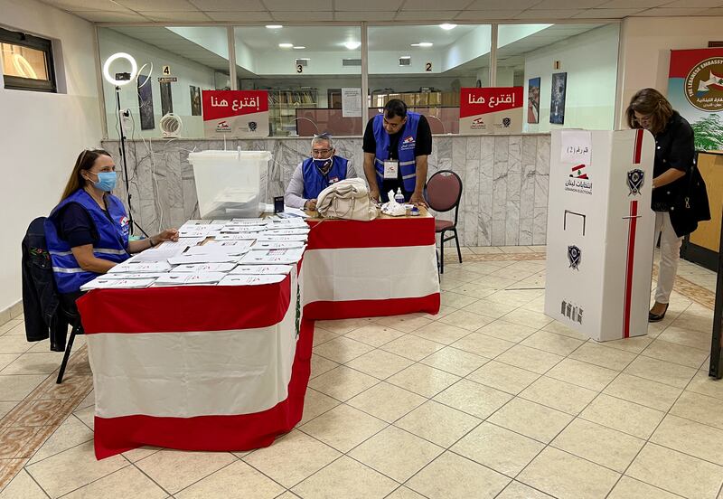 A Lebanese expat casts her vote in Lebanon's parliamentary election at the Lebanese embassy in Amman, Jordan. Reuters