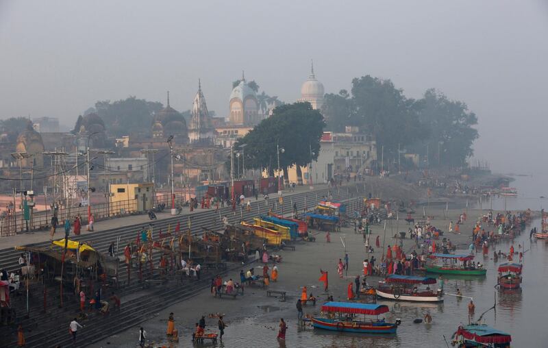 Hindu pilgrims gather by the banks of the River Sarayu to perform morning rituals in Ayodhya, India. AP Photo