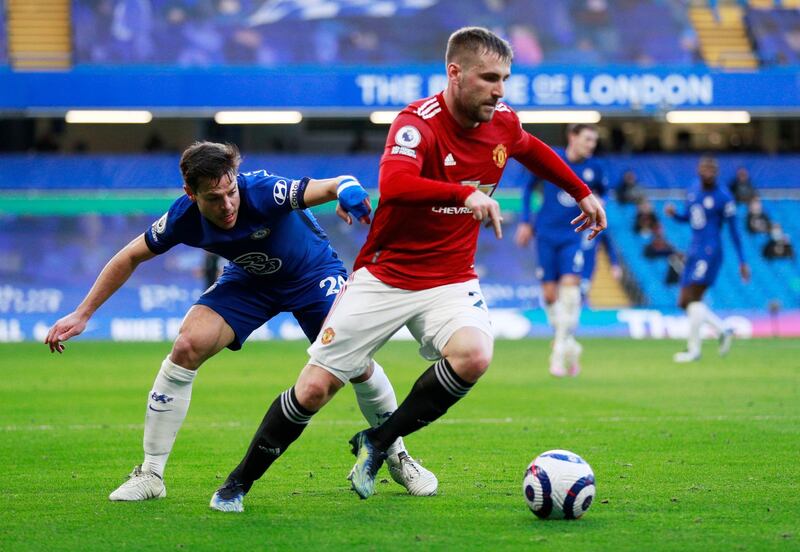 Luke Shaw - 7: Like Wan Bissaka, pushed up even higher than the central pair. Dangerous towards end of first half and important block in second. Reuters