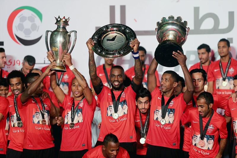 Al Ahli rolled past Al Dhafra on Sunday night to put the finishing touches on their Arabian Gulf League title. Satish Kumar / The National