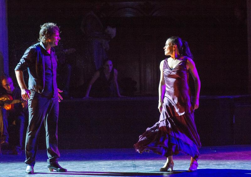 Soledad Barrio, right, and Juan Ogalla of Noche Flamenca perform Antigona. Photo by Zarmik Moqtaderi 