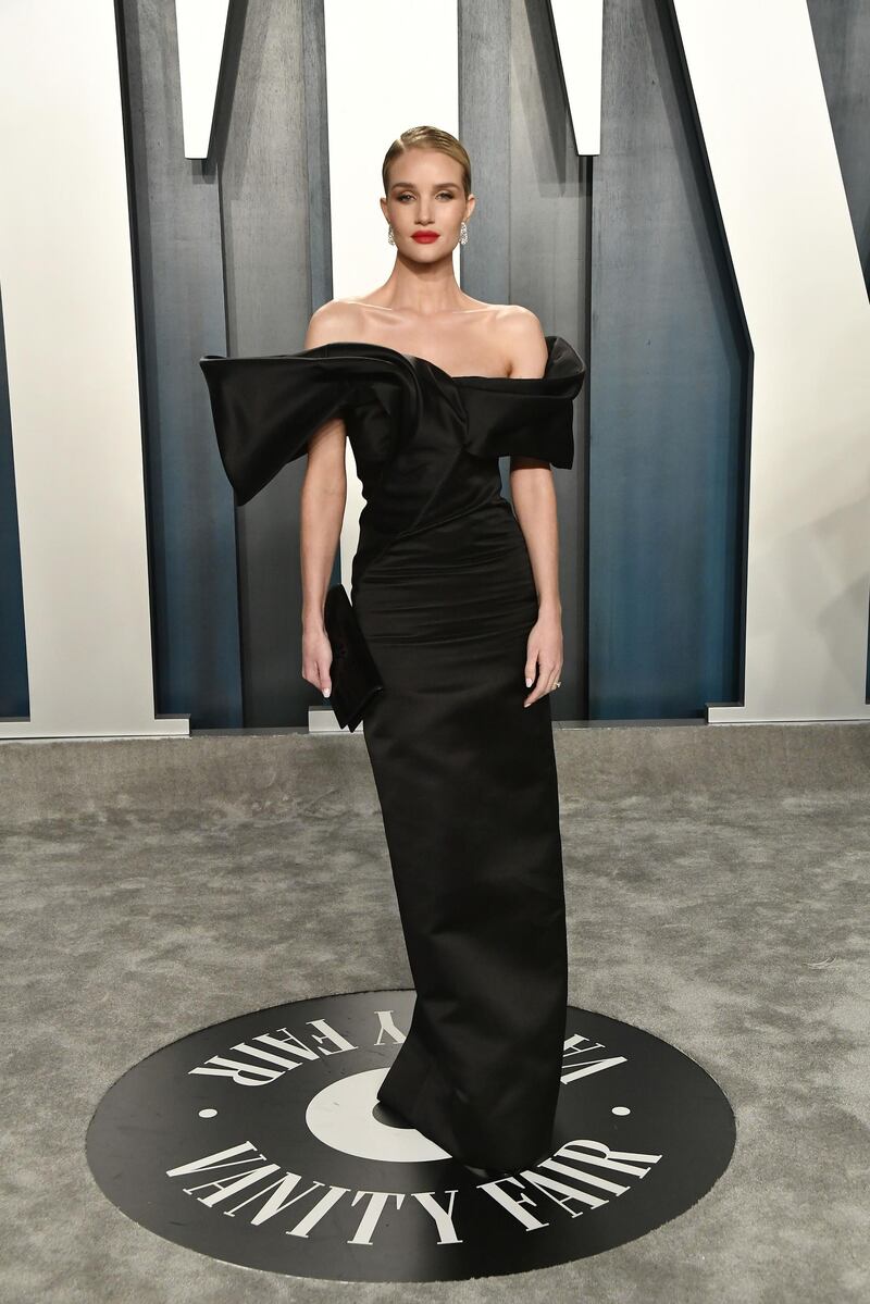 Rosie Huntington-Whiteley in Saint Laurent at the 2020 Vanity Fair Oscar Party. AFP