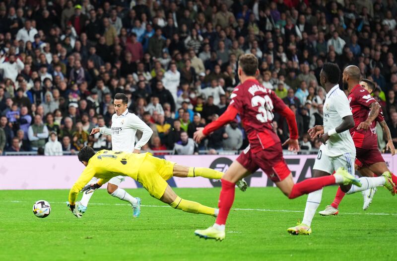 Lucas Vazquez scores Real Madrid's second goal against Sevilla. Getty