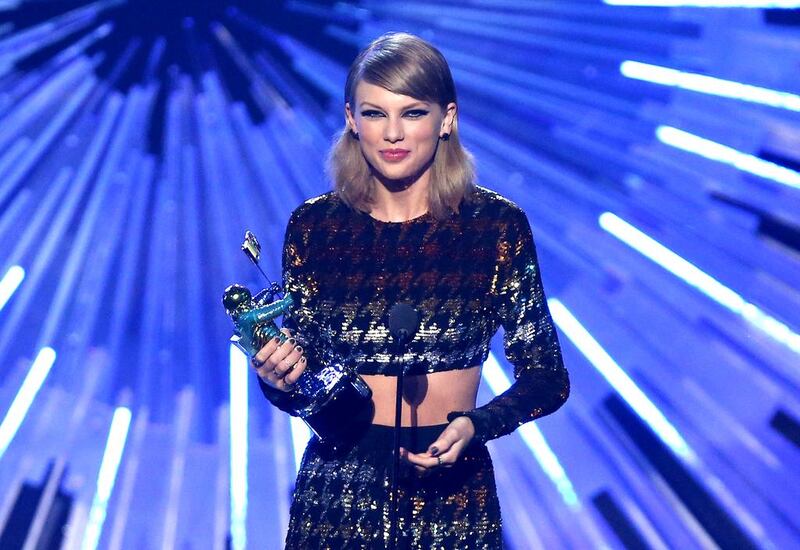 Taylor Swift accepts the award for female video of the year for Blank Space. Matt Sayles / Invision / AP