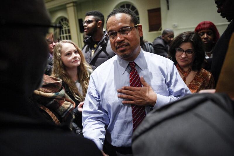 US politician Keith Ellison meets supporters after a town hall meeting in Detroit, Michigan. Sarah Rice / Getty Images