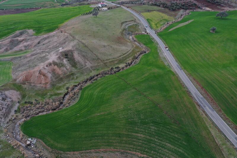 Grasslands and a motorway split in two, near Tevekkeli village, in Kahramanmaras. Reuters
