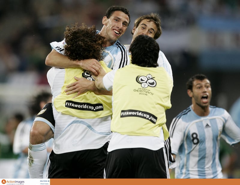 Maxi Rodriguez celebrates scoring for Argentina against Mexico at the 2006 World Cup in Germany. Action Images