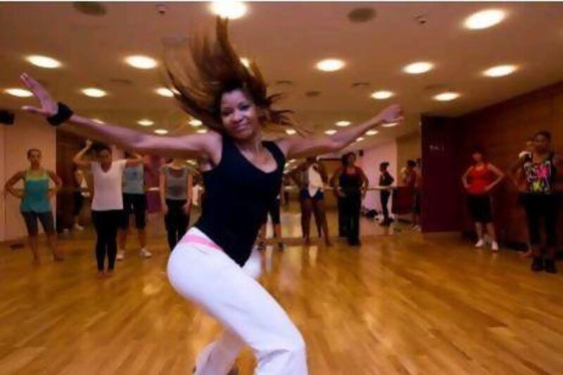 Liris Mosquera teaches African dance class at Exhale studios in JBR, Dubai.