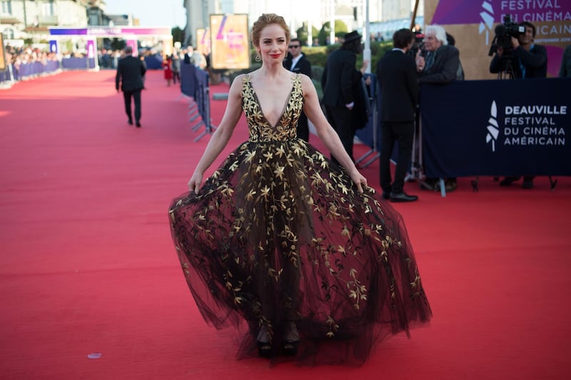 Jaime Ray Newman poses on the red carpet of the premiere for 'Skin' at the 45th Deauville American Film Festival on September 8, 2019. AFP