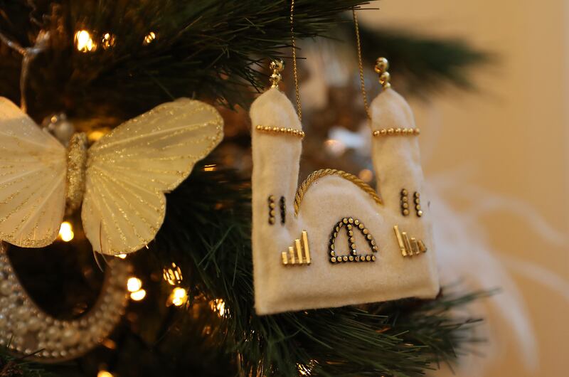 A handmade ornament shaped like a mosque 