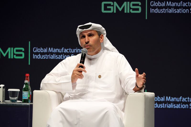 Khaldoon Al Mubarak, managing director and group chief executive of Mubadala Investment Company, at the Global Manufacturing and Industrialisation Summit 2021 in Dubai on Monday. Pawan Singh / The National