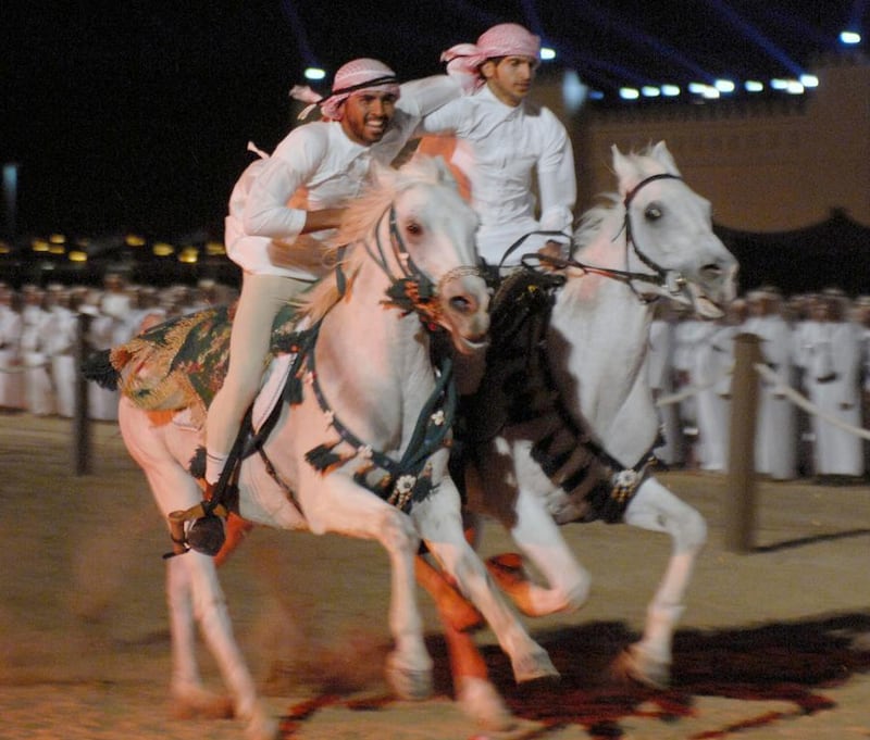 Horses raced at top sepeeds during the opening ceremony of the Festival of Sheikh Zayed Heritage 2014. Wam