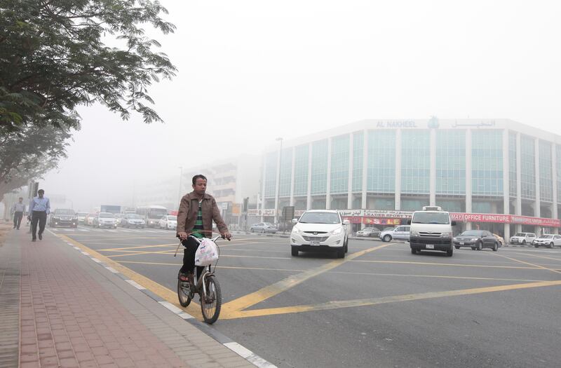 Dubai, United Arab Emirates - January 22, 2013.  Fog along Zaabeel road.  ( Jeffrey E Biteng / The National )