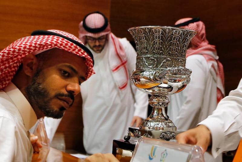Organisers set the table for the Spanish Super Cup press conference in Jeddah. AP Photo