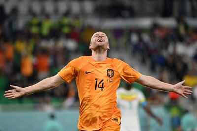 Netherlands' midfielder Davy Klaassen celebrates his late goal in a 2-0 win over Senegal. AFP