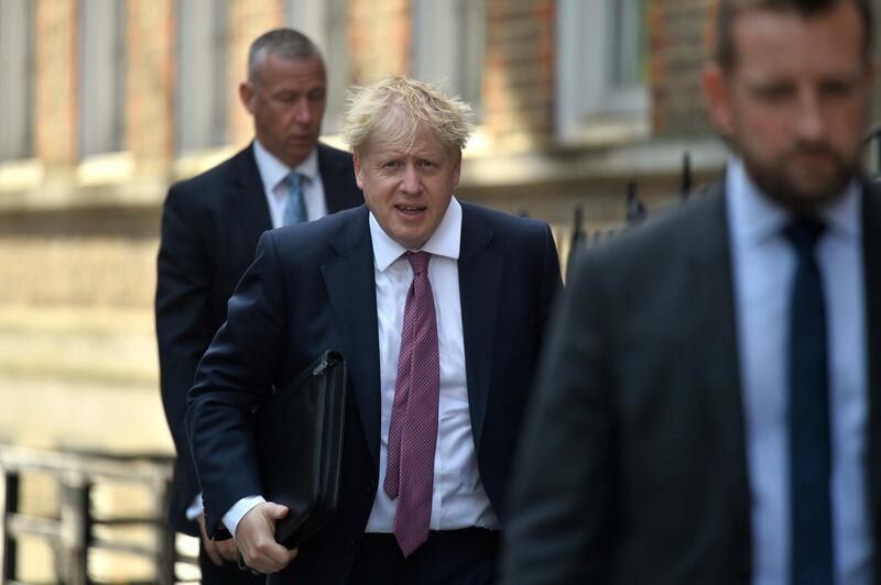 LONDON, ENGLAND - JULY 22: Conservative leadership favorite Boris Johnson arrives at his office on July 22, 2019 in London, England. The results of the leadership campaign will be announced on July 23 with the new Prime Minister taking office the following day. (Photo by Peter Summers/Getty Images) *** BESTPIX ***