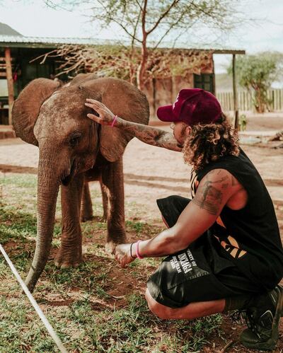 Hamilton at Kenya's Reteti Elephant Sanctuary. Photo: Instagram / lewishamilton