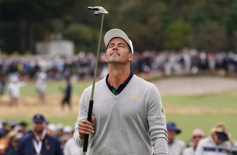 Adam Scott after missing a putt on the 16th. EPA