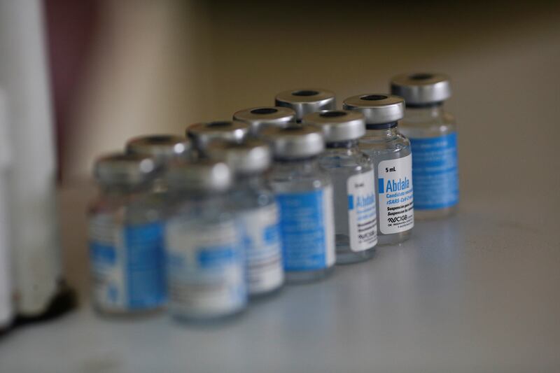 Doses of Cuba's domestically produced Abdala vaccine in a vaccination centre in Caracas, Venezuela.