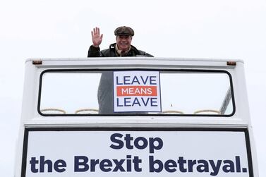 Pro-Brexit politician Nigel Farage leads a march from Sunderland to London in March 2019. Reuters