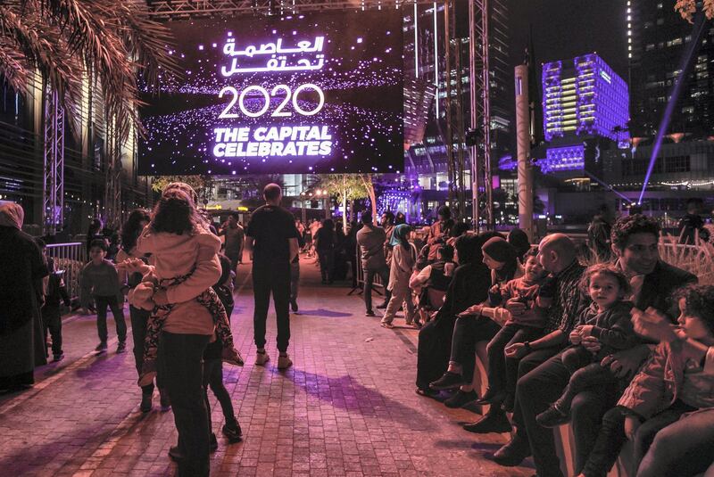 Abu Dhabi, United Arab Emirates, December 31, 2019.  The crowd thickens during NYE celebrations at Galleria Mall, Al Maryah Island.      
Victor Besa / The National
Section:  NA
Reporter:  Saeed Saeed