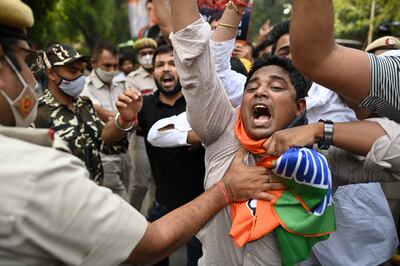 A protest against rising fuel prices near India's petroleum minister Hardeep Singh Puri's home. AFP