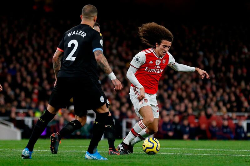 Arsenal midfielder Matteo Guendouzi against Manchester City at the Emirates Stadium in London. AFP