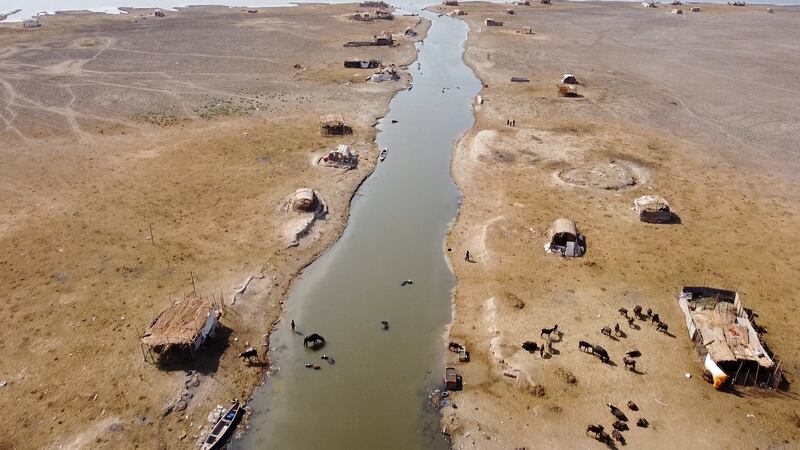 This aerial view shows the dry parts of the marshes. Haider Husseini for The National