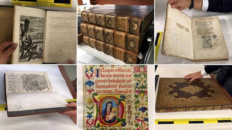 Some of the recovered book before they were reunited with their rightful owners. Metropolitan police. Metropolitan Police