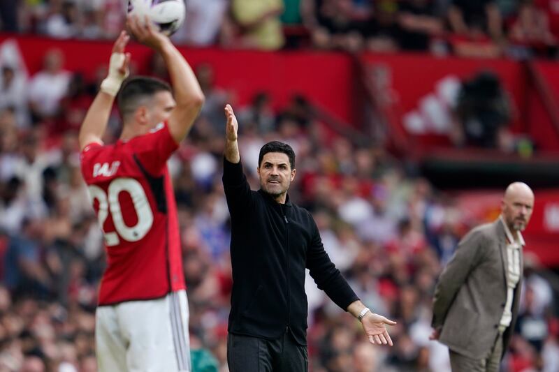 Arsenal manager Mikel Arteta gestures during the game. AP