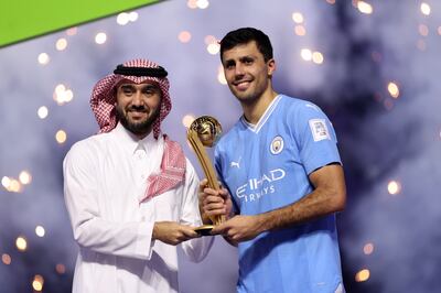 Rodri is presented the Golden Ball award for best player. Getty Images 