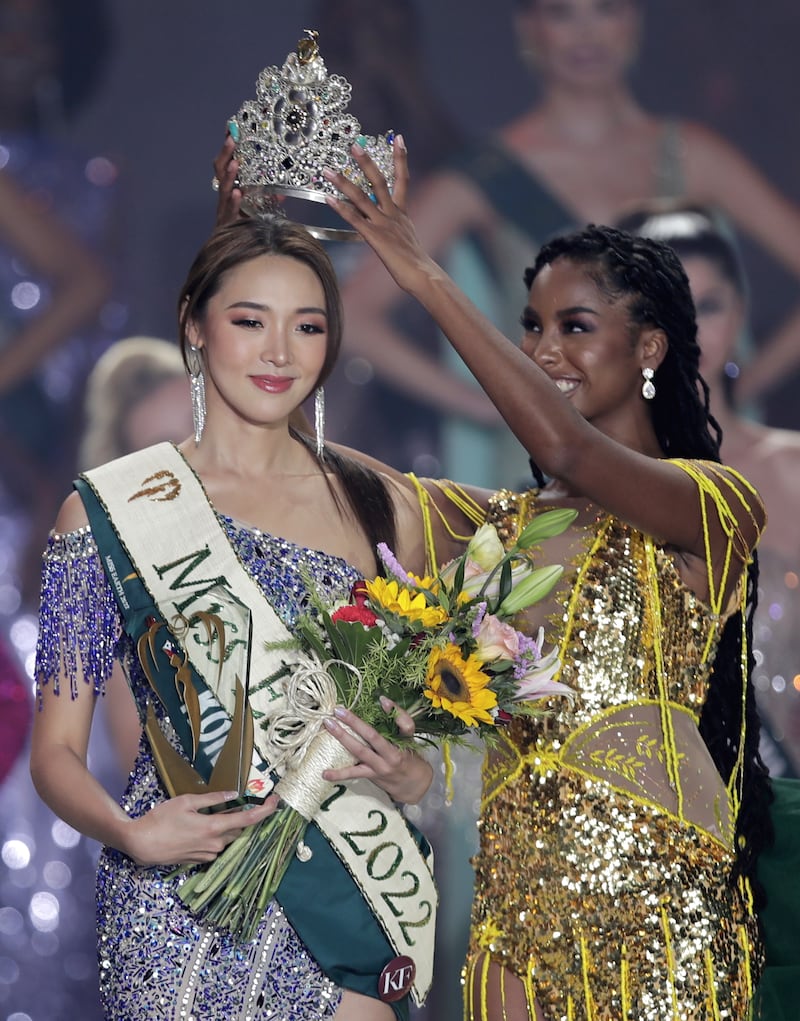 Mina Sue Choi from South Korea is crowned Miss Earth 2022 by Miss Earth 2021 winner Destiny Wagner from Belize. EPA