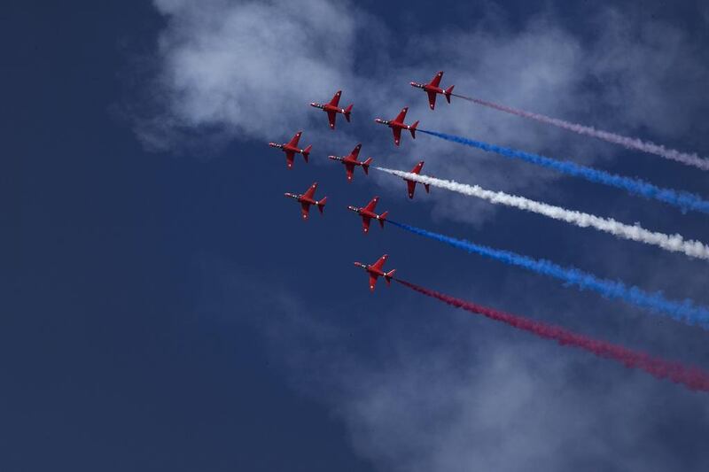 The famous Red Arrows from Great Britain entertain the crowd at the10th Annual Al Ain Aerobatics Show. Silvia Razgova / The National