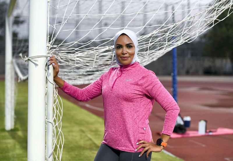 Abu Dhabi Running Team-AD Rania Abbas, 42, works at the Singapore Embassy, and part of the Abu Dhabi Running Team Zayed Sports complex in Abu Dhabi on June 2, 2021. Khushnum Bhandari / The National 
Reporter: Haneen Dajani News