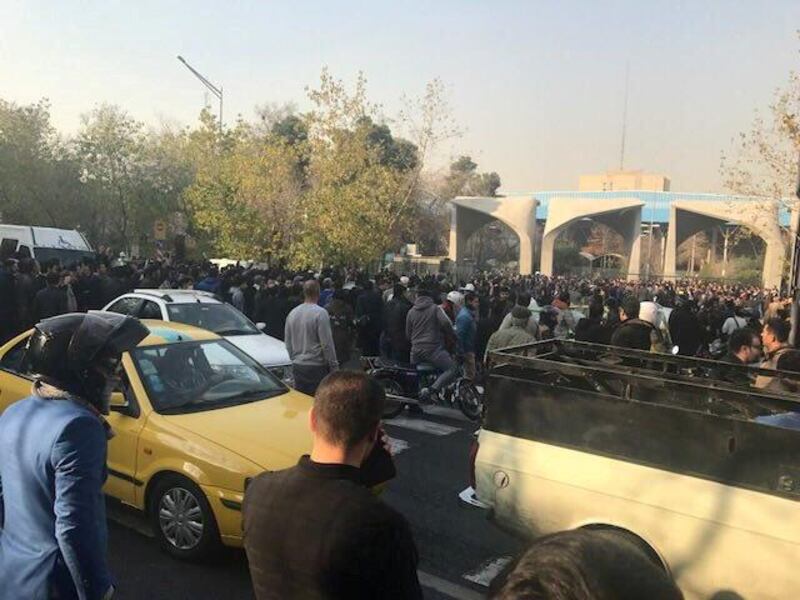 People protest near the University of Tehran, Iran on December 30, 2017 in this picture obtained from social media. Reuters