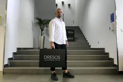DUBAI, UNITED ARAB EMIRATES , March 17, 2021 – Vladimir Radojevic, Dresos founder and CEO with the company’s premium styling subscription boxes in Dubai. (Pawan Singh / The National) For Business. Story by Jennifer Gnana