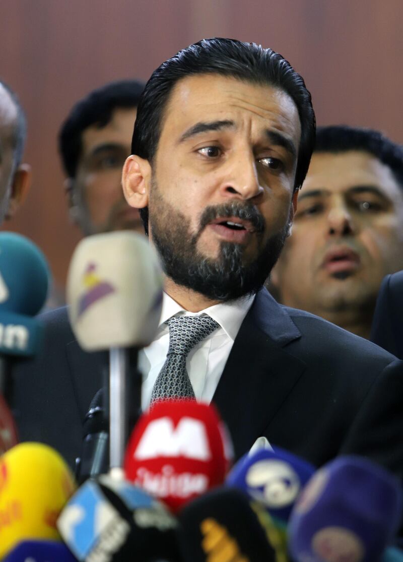 Newly elected Iraqi parliament speaker Mohamed Al Halbusi speaks during a press conference in Basra. EPA