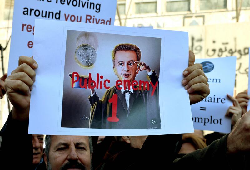 Lebanese protesters demonstrating against the policies of Lebanon's central bank governor, Riad Salameh. AFP