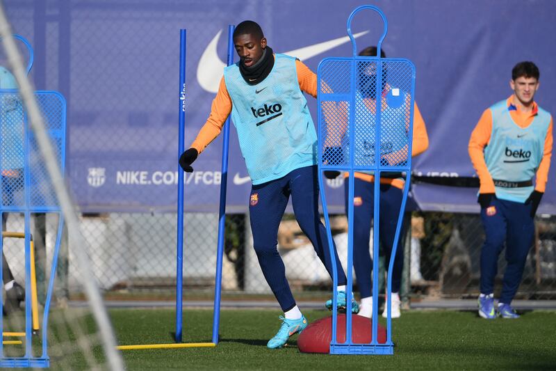 Ousmane Dembele takes part in a training session at the Joan Gamper training ground in Sant Joan Despi near Barcelona. AFP
