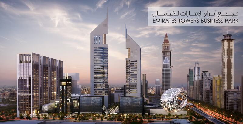 A rendering of the Emirates Towers Business Park, Dubai’s new Dh5 billion business district project, announced on Tuesday
