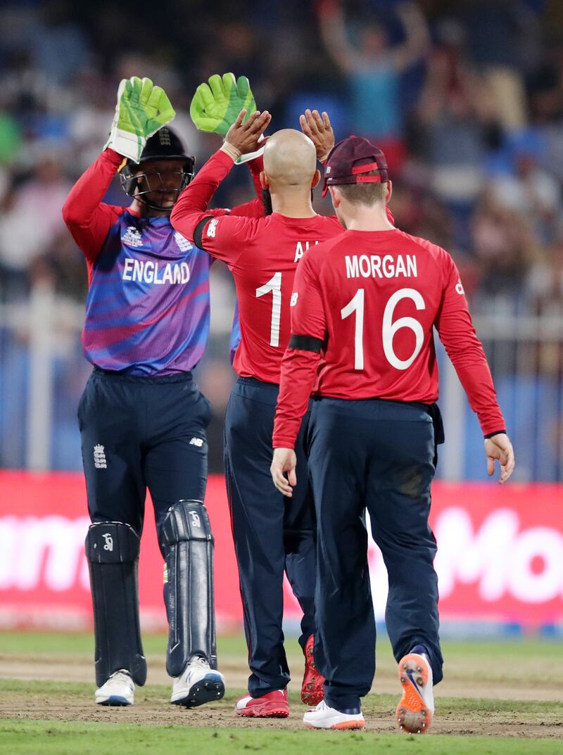 England's Moeen Ali after taking the wicket of South Africa's Reeza Hendricks.