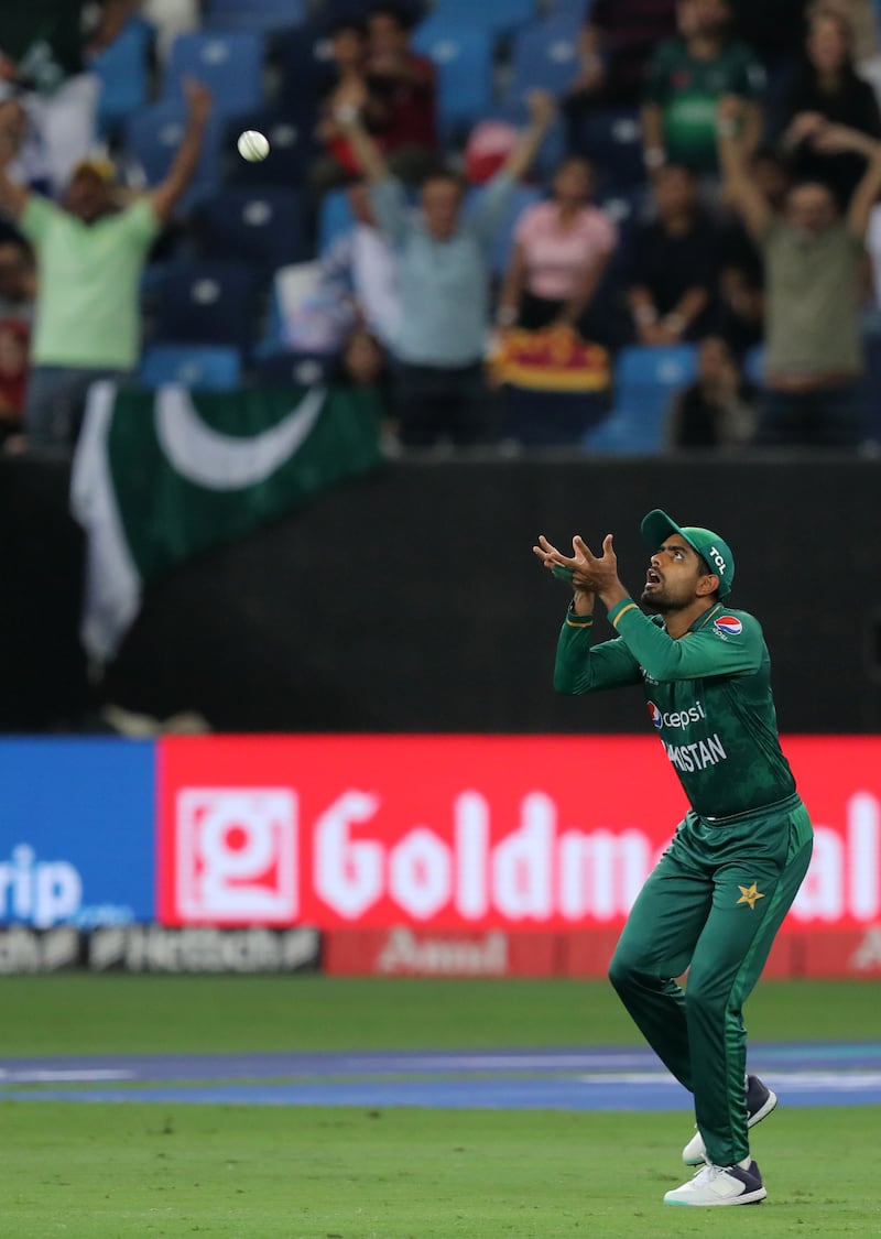 Pakistan captain Babar Azam takes the catch of Dhananjaya de Silva.