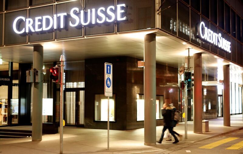 The logo of Swiss bank Credit Suisse is seen at a branch office in Basel, Switzerland March 2, 2020. REUTERS/Arnd Wiegmann